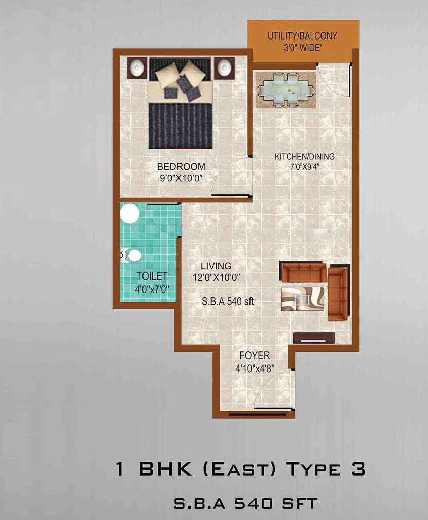 Floor plan of 1 BHK 540 Sq. Ft. Apartment in Prabhavathi Grand View, Bangalore