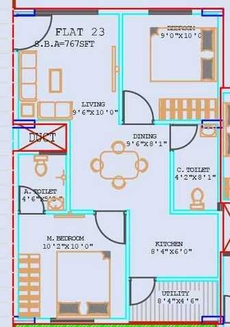 Floor plan of 2 BHK 767 Sq. Ft. Apartment in Prabhavathi Heaven, Bangalore