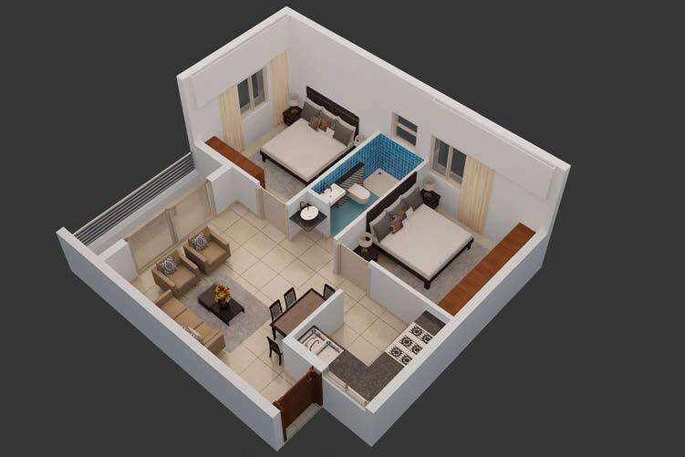 Floor plan of 2 BHK Apartment - 918 sq. ft. in Pragna Ashraya, Bangalore
