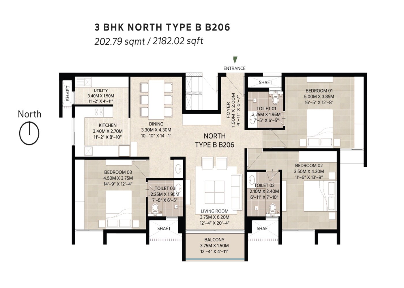 Floor plan of 3 BHK 2182 Sq. Ft. Apartment in Pramuk MM Magnus, Bangalore