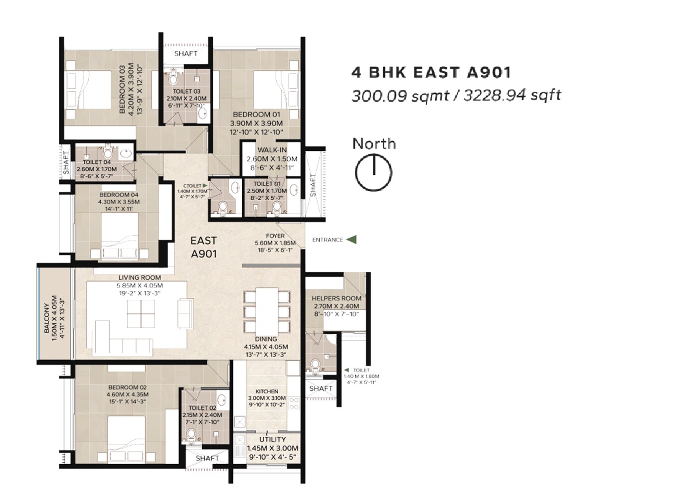 Floor plan of 4 BHK 3229 Sq. Ft. Apartment in Pramuk MM Magnus, Bangalore