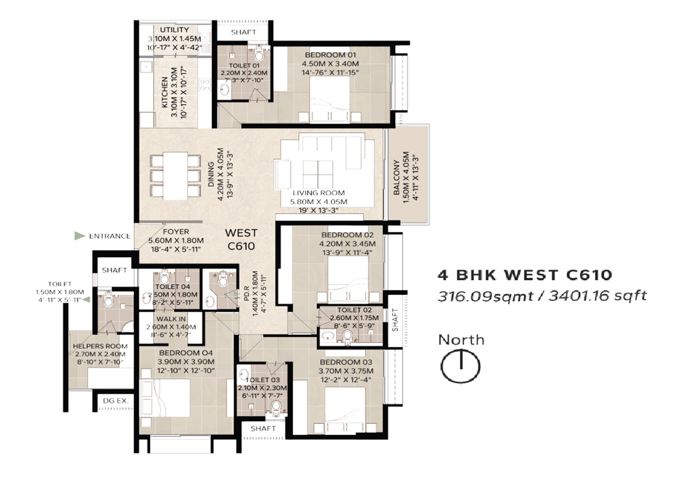 Floor plan of 4 BHK 3401 Sq. Ft. Apartment in Pramuk MM Magnus, Bangalore