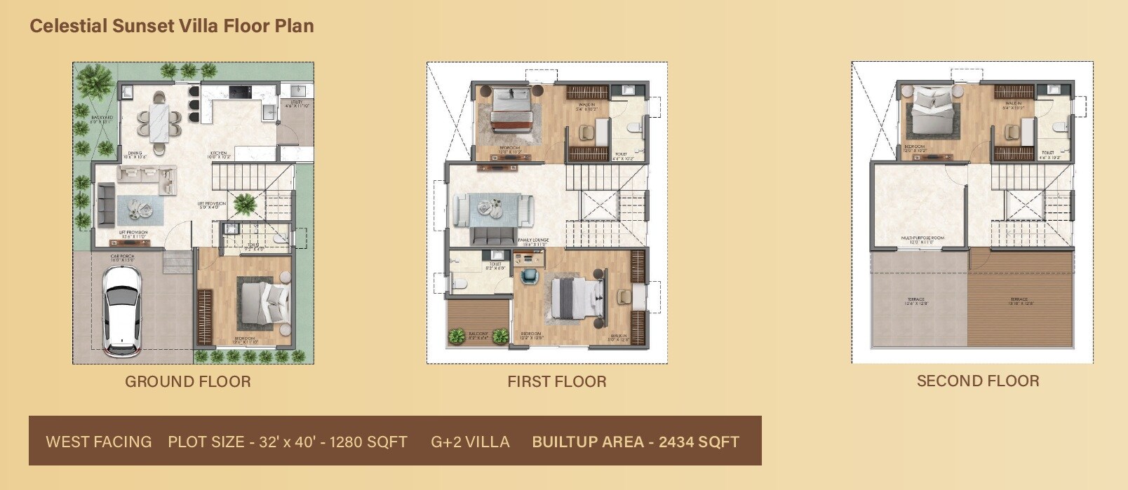 Floor plan of 4 BHK 2434 Sq. Ft. Villa in Prayuktha Earth Soul, Bangalore