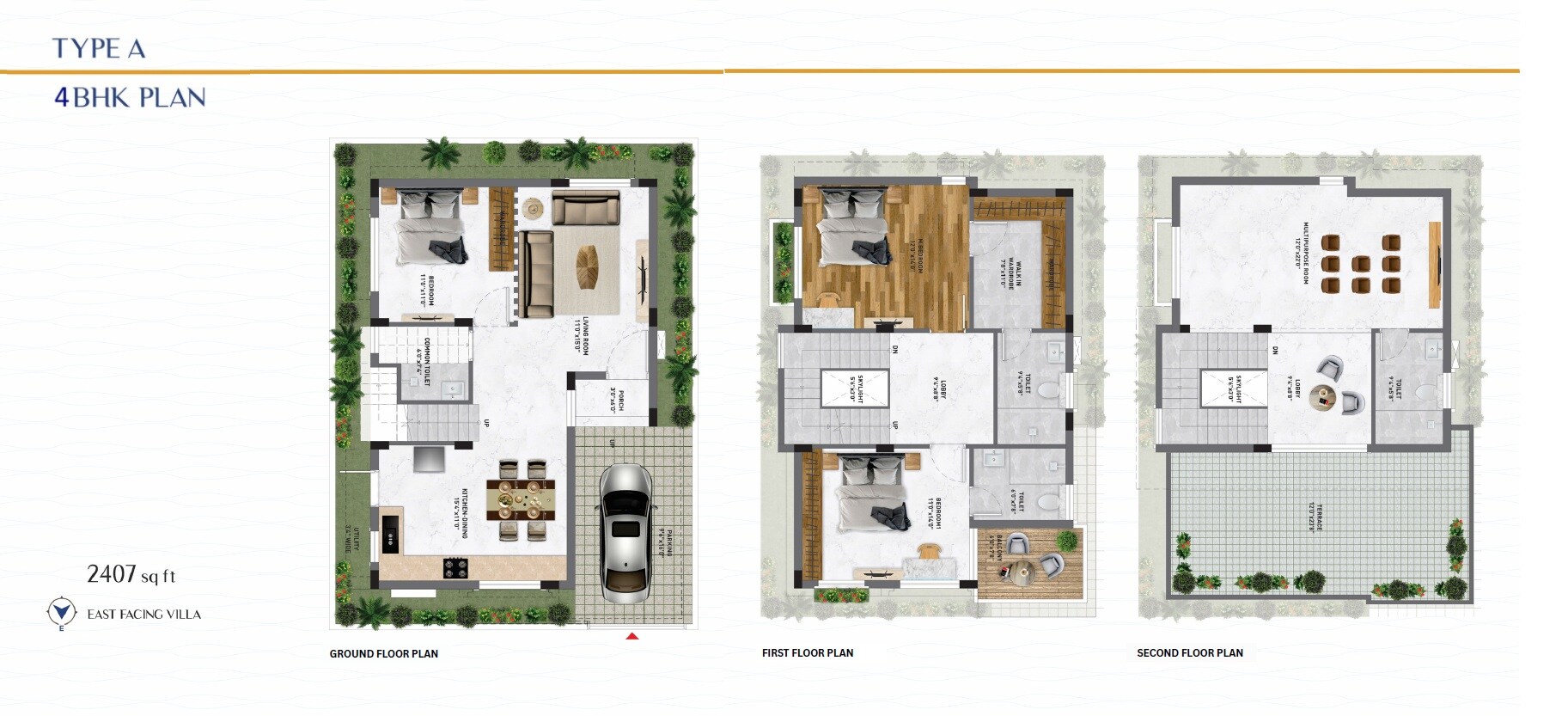 Floor plan of 4 BHK 2407 Sq. Ft. Villa in Preeti Iksa Ville, Bangalore