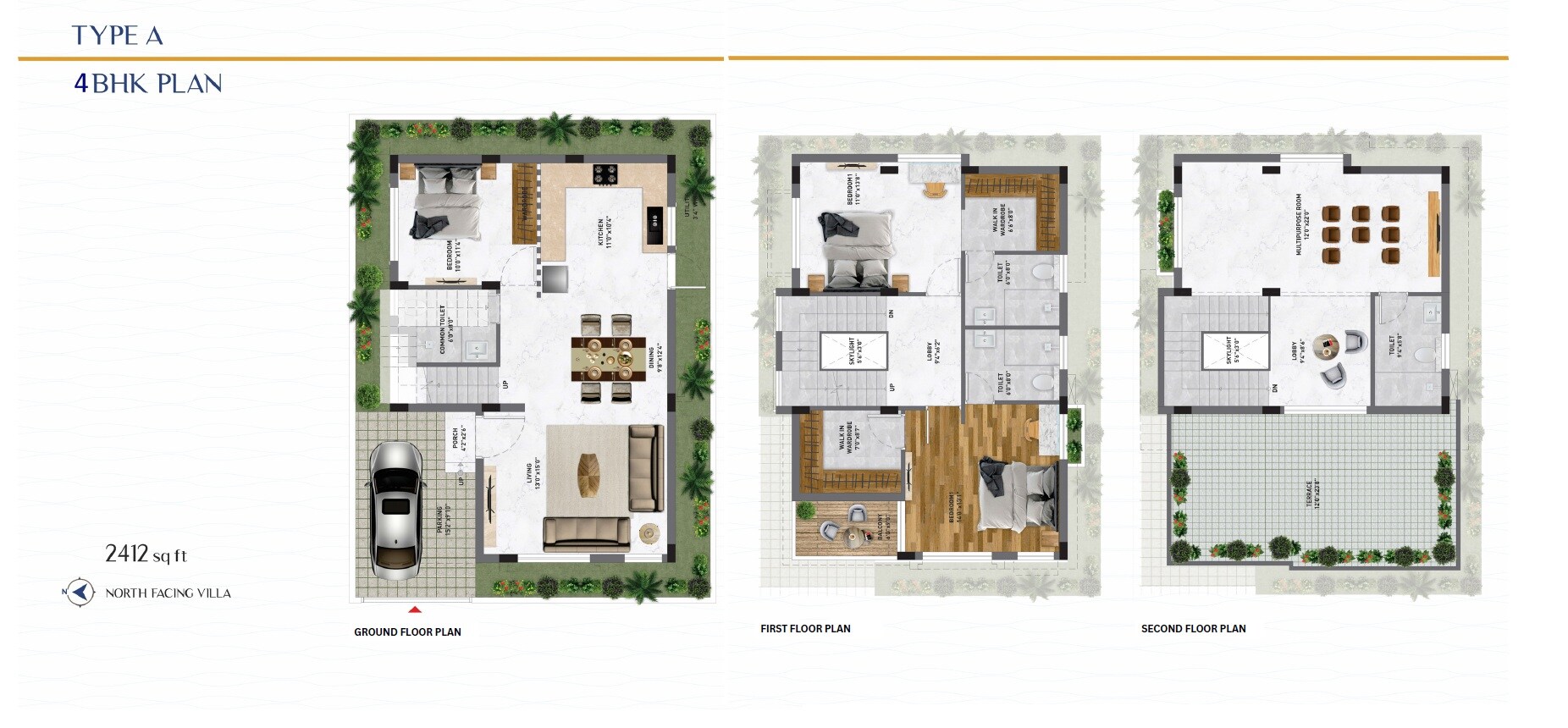 Floor plan of 4 BHK 2412 Sq. Ft. Villa in Preeti Iksa Ville, Bangalore