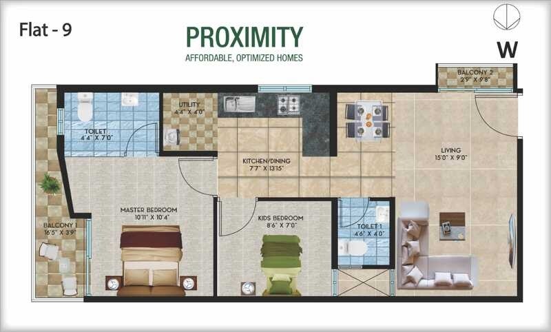 Floor plan of 2 BHK 690 Sq. Ft. Apartment in Preeti Proximity, Bangalore