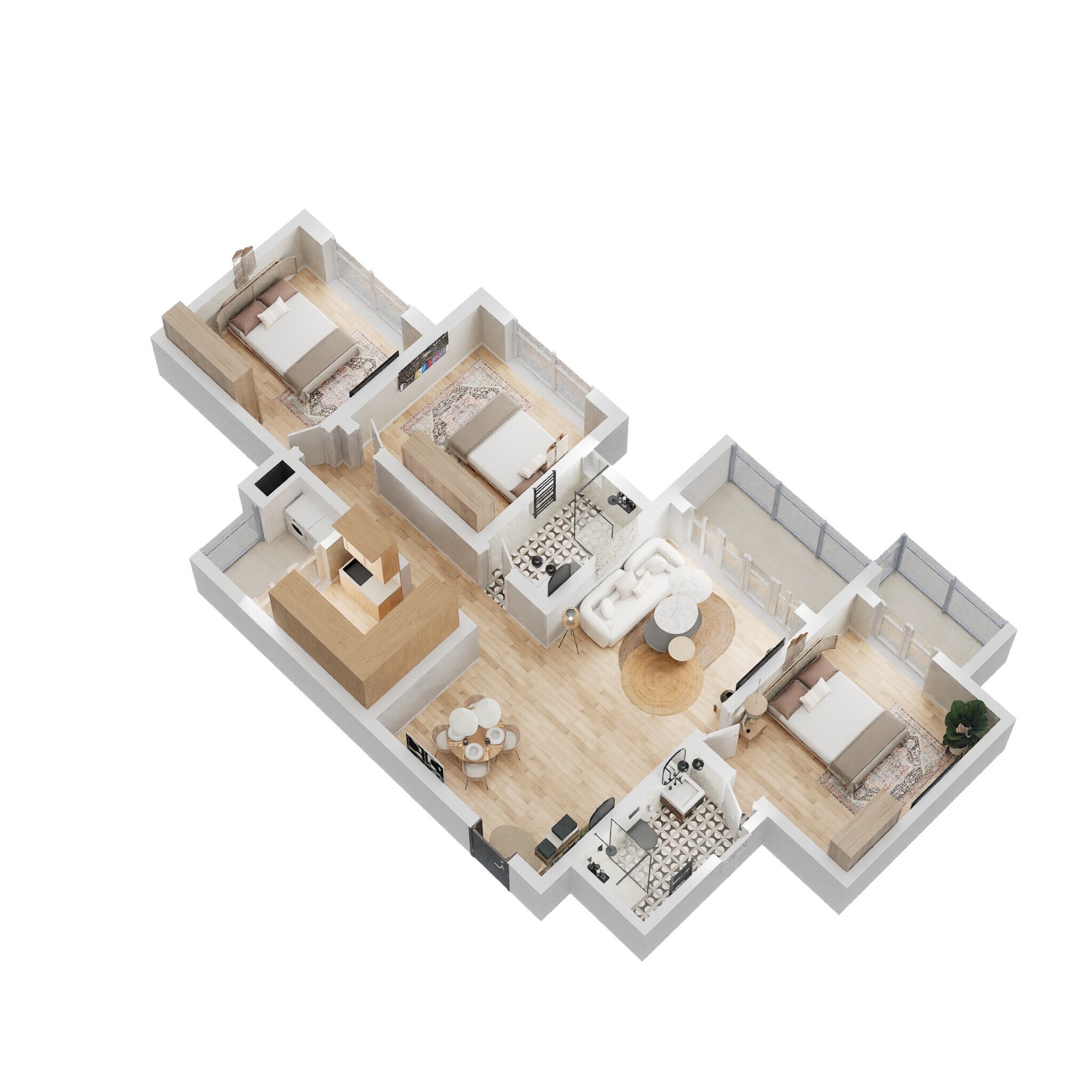 Floor plan of 3 BHK 1361 Sq. Ft. Apartment in Avalon Park At The Prestige City, Bangalore