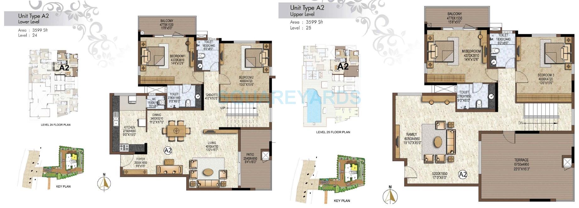 Floor plan of 4 BHK 3599 Sq. Ft. Apartment in Prestige Brooklyn Heights, Bangalore