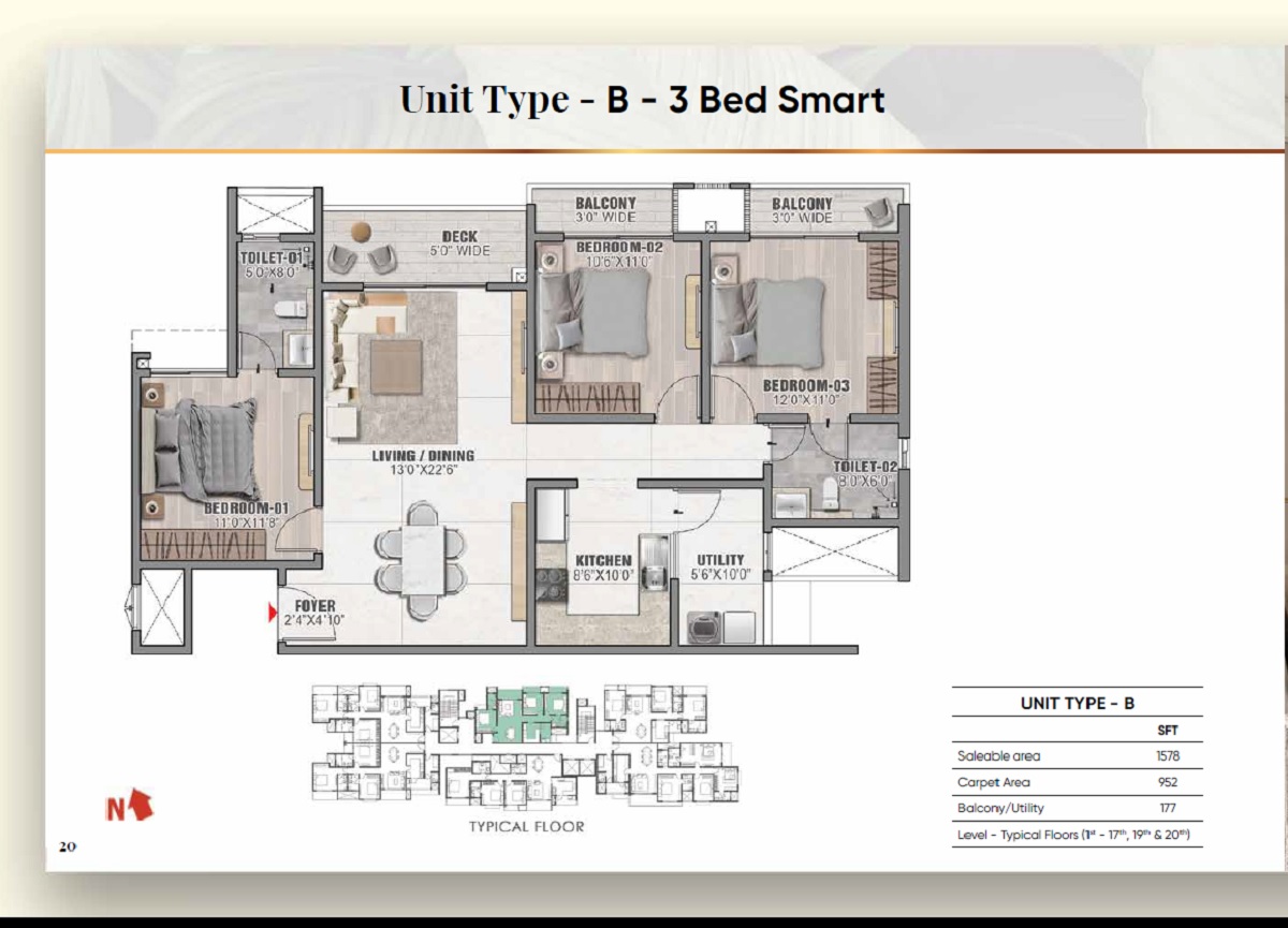 3 BHK 1578 Sq. Ft. Apartment in Prestige Camden Gardens