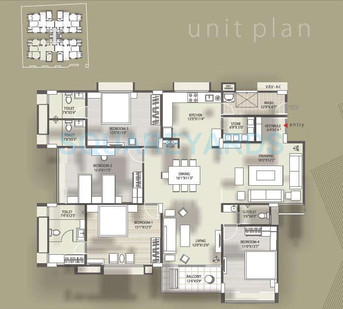 4 BHK 3000 Sq. Ft. Apartment