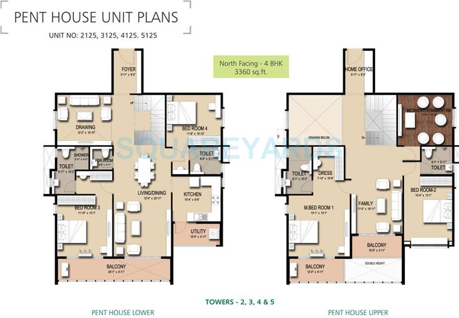 Floor plan of 4 BHK 3280 Sq. Ft. Villa in Prestige Dorchester, Bangalore