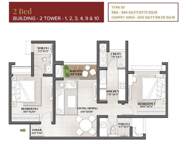  2 BHK Apartment at Eden Park At The Prestige City, Sarjapur Road – for Sale