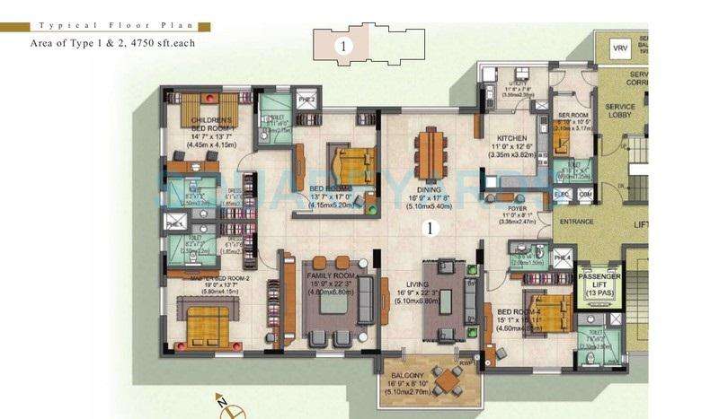 4 BHK 4750 Sq. Ft. Apartment in Prestige Edwardian