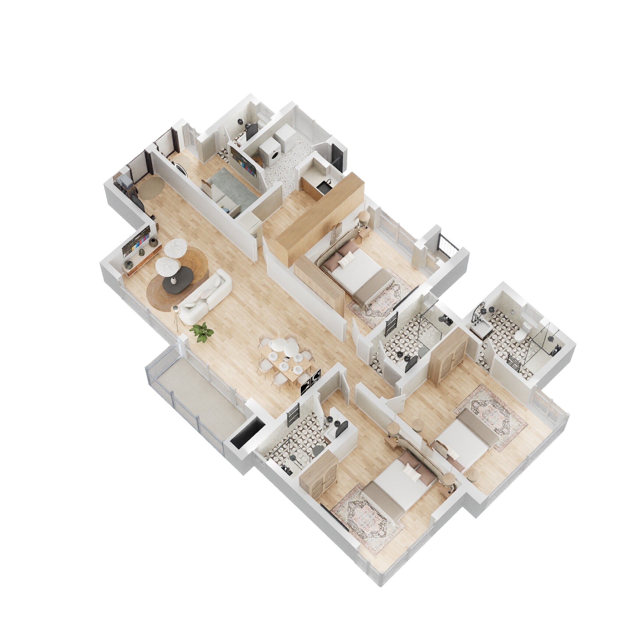 Floor plan of 3 BHK 1993 Sq. Ft. Apartment in Prestige Fairfield, Bangalore