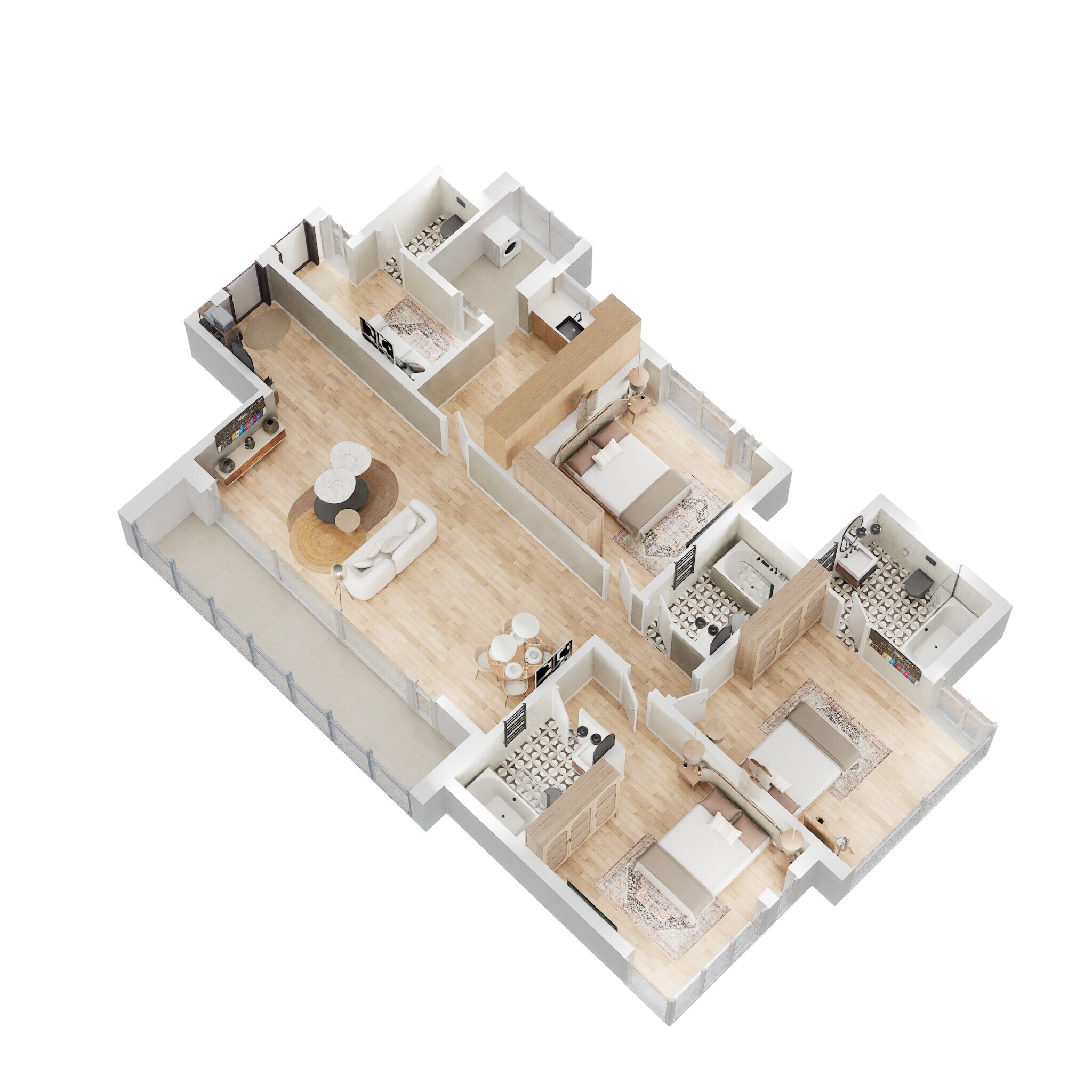 Floor plan of 3 BHK 2047 Sq. Ft. Apartment in Prestige Fairfield, Bangalore