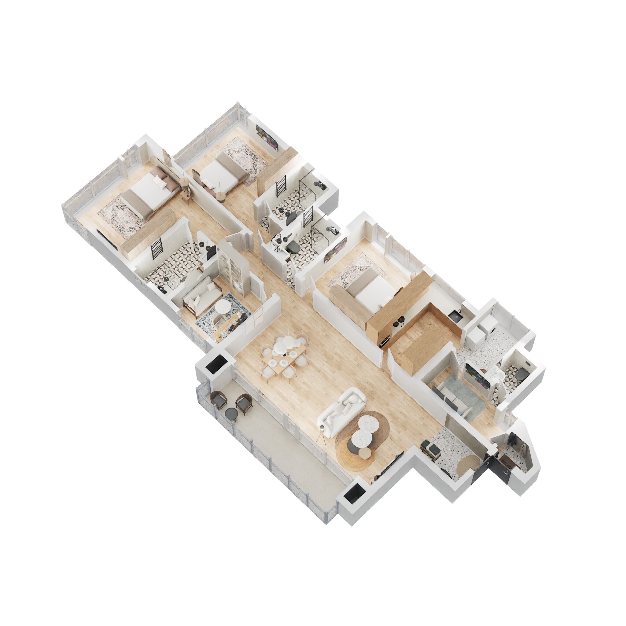 Floor plan of 3 BHK 2279 Sq. Ft. Apartment in Prestige Fairfield, Bangalore