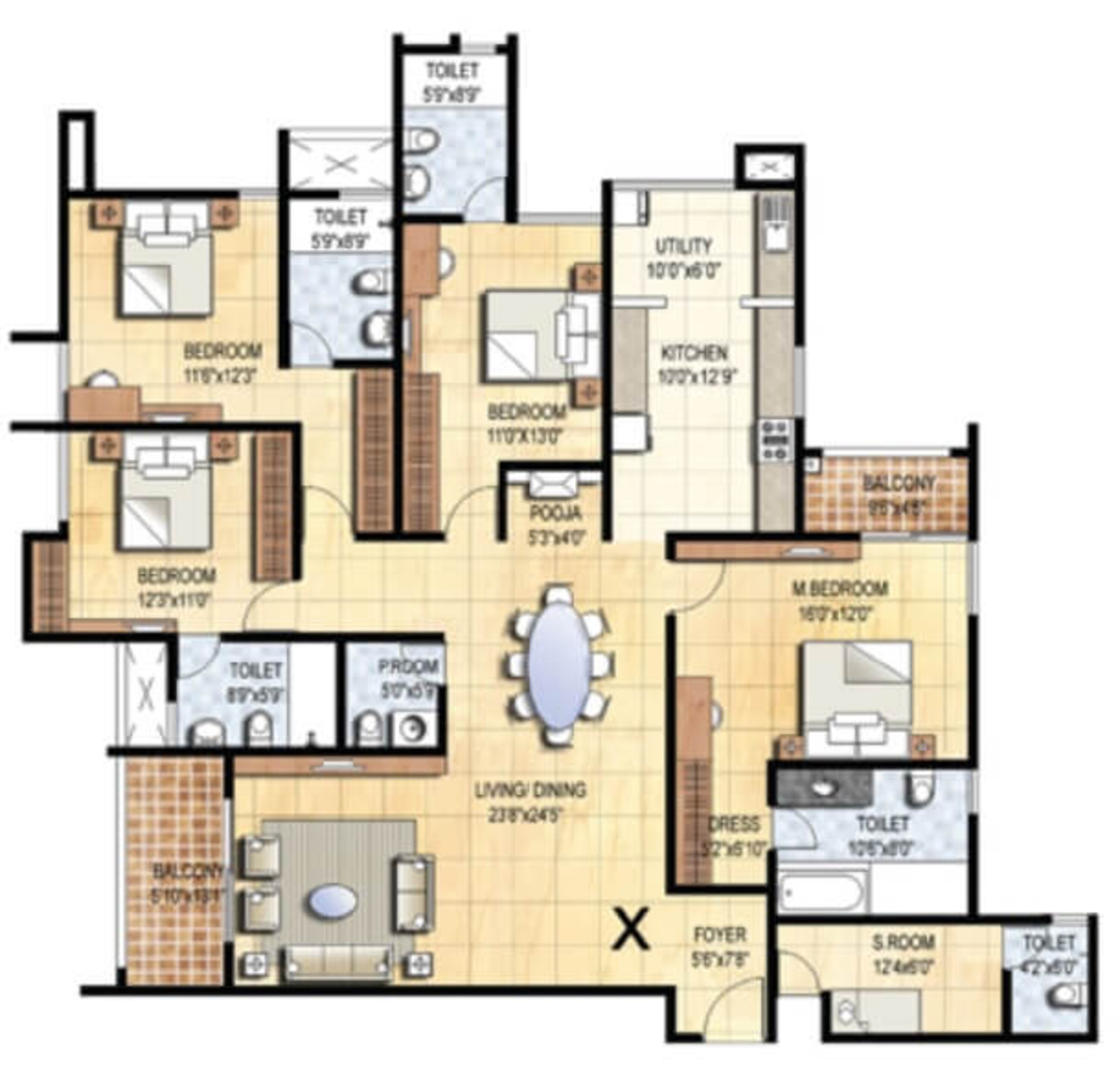 prestige falcon city apartment 4bhk sq 1907sqft 1