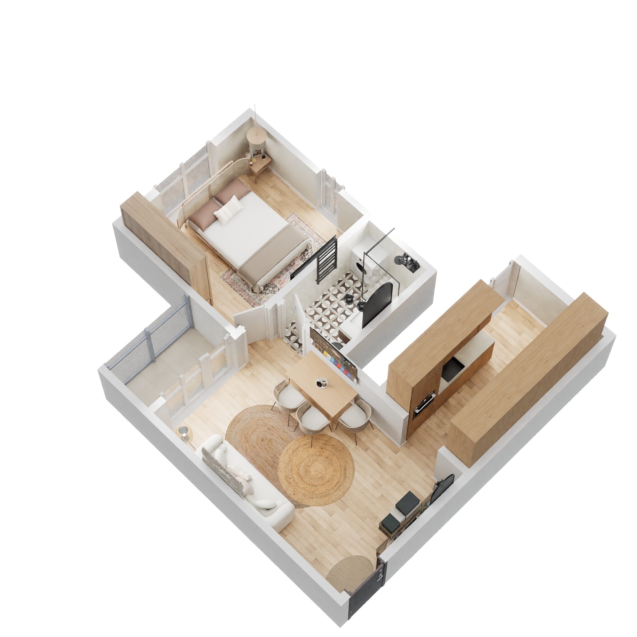 Floor plan of 1 BHK 646 Sq. Ft. Apartment in Prestige Finsbury Park Hyde, Bangalore