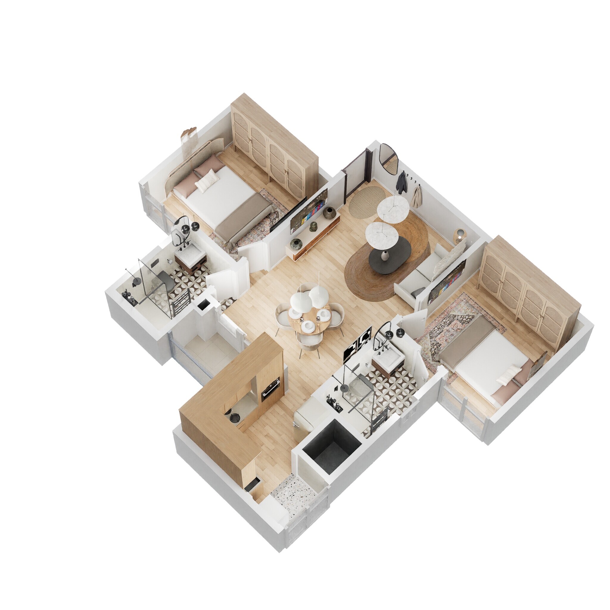 Floor plan of 2 BHK 971 Sq. Ft. Apartment in Prestige Finsbury Park Hyde, Bangalore