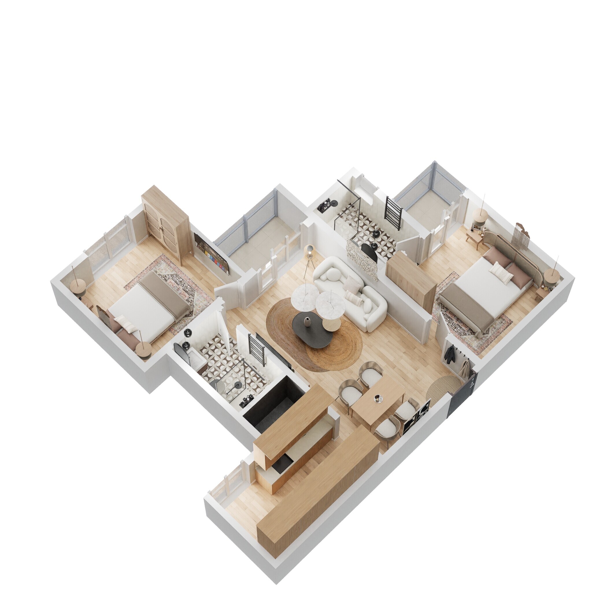 Floor plan of 2 BHK 994 Sq. Ft. Apartment in Prestige Finsbury Park Hyde, Bangalore