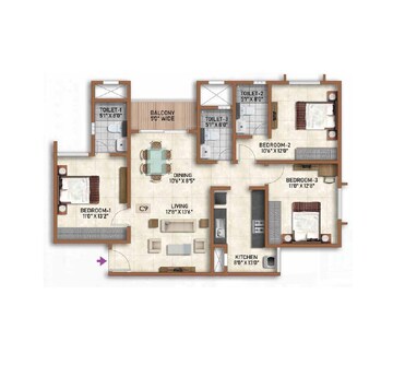  3 BHK Apartment at Prestige Finsbury Park Regent, Bagaluru  – for Rent