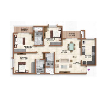  3 BHK Apartment at Prestige Finsbury Park Regent, Bagaluru  – for Rent