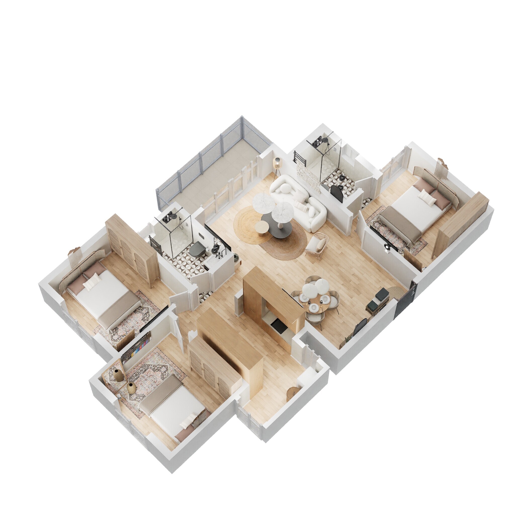 Floor plan of 3 BHK 1233 Sq. Ft. Apartment in Prestige Finsbury Park Regent, Bangalore