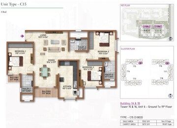  3 BHK Apartment at Prestige Finsbury Park Regent, Bagaluru  – for Rent