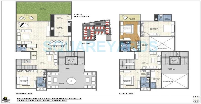 Floor plan of 4 BHK 3978 Sq. Ft. Apartment in Prestige Garden Bay, Bangalore