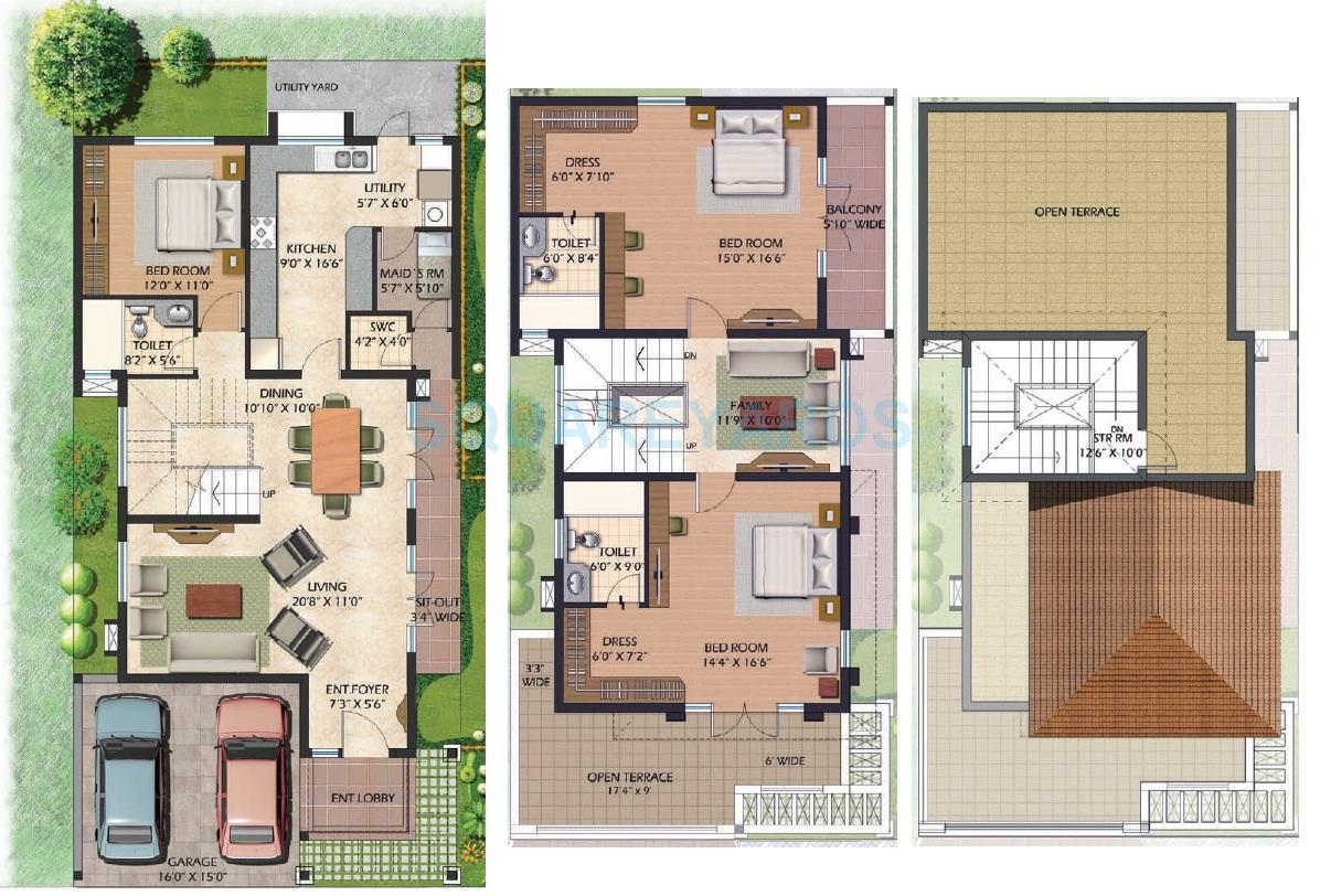 Floor plan of 3 BHK 3009 Sq. Ft. Villa in Prestige Glenwood, Bangalore