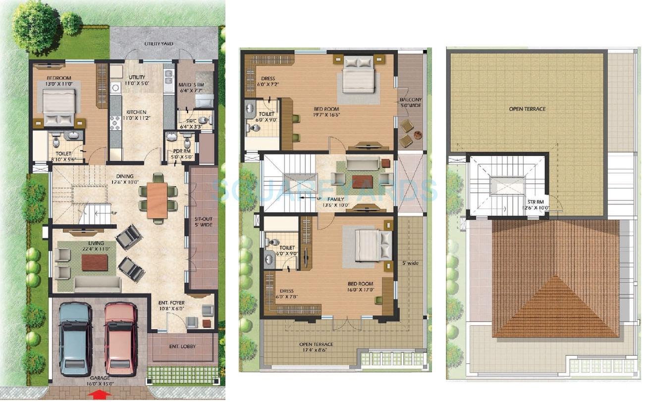 Floor plan of 3 BHK 3339 Sq. Ft. Villa in Prestige Glenwood, Bangalore