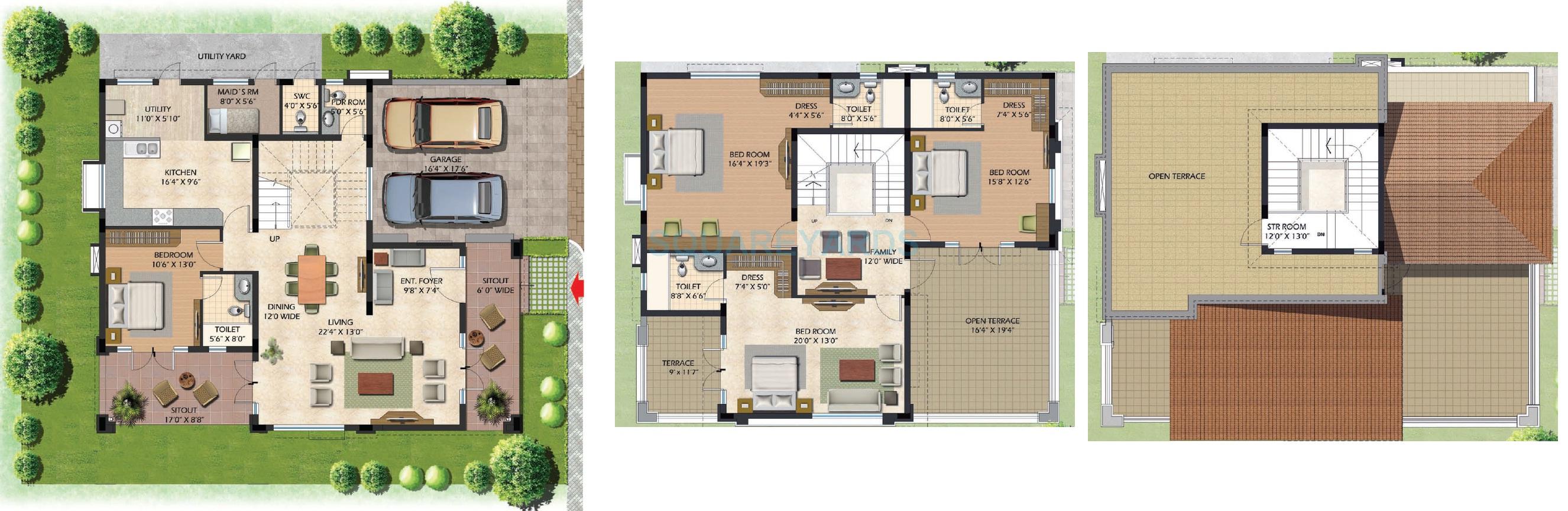 Floor plan of 4 BHK 3662 Sq. Ft. Villa in Prestige Glenwood, Bangalore