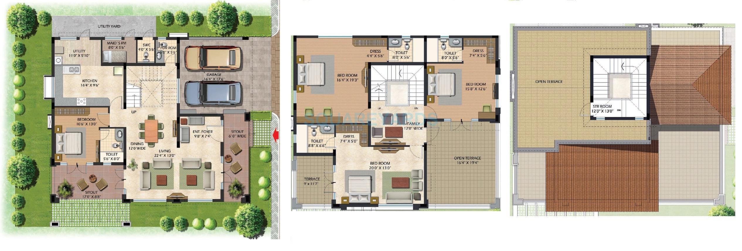 Floor plan of 4 BHK 4201 Sq. Ft. Villa in Prestige Glenwood, Bangalore