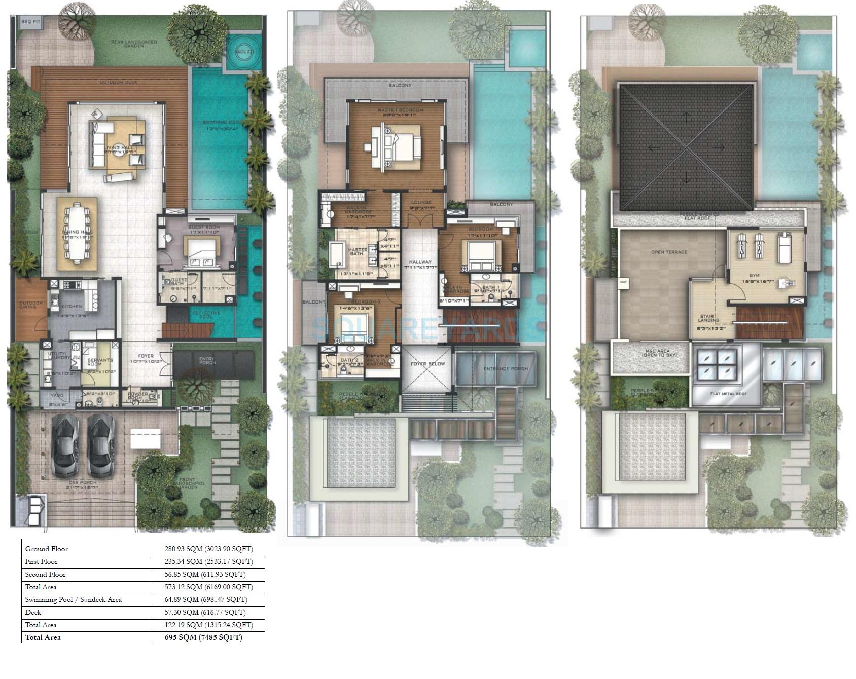 Floor plan of 4 BHK 7485 Sq. Ft. Villa in Prestige Golfshire, Bangalore