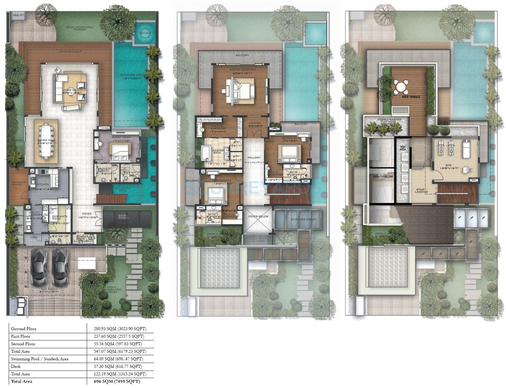 Floor plan of 4 BHK 7495 Sq. Ft. Villa in Prestige Golfshire, Bangalore