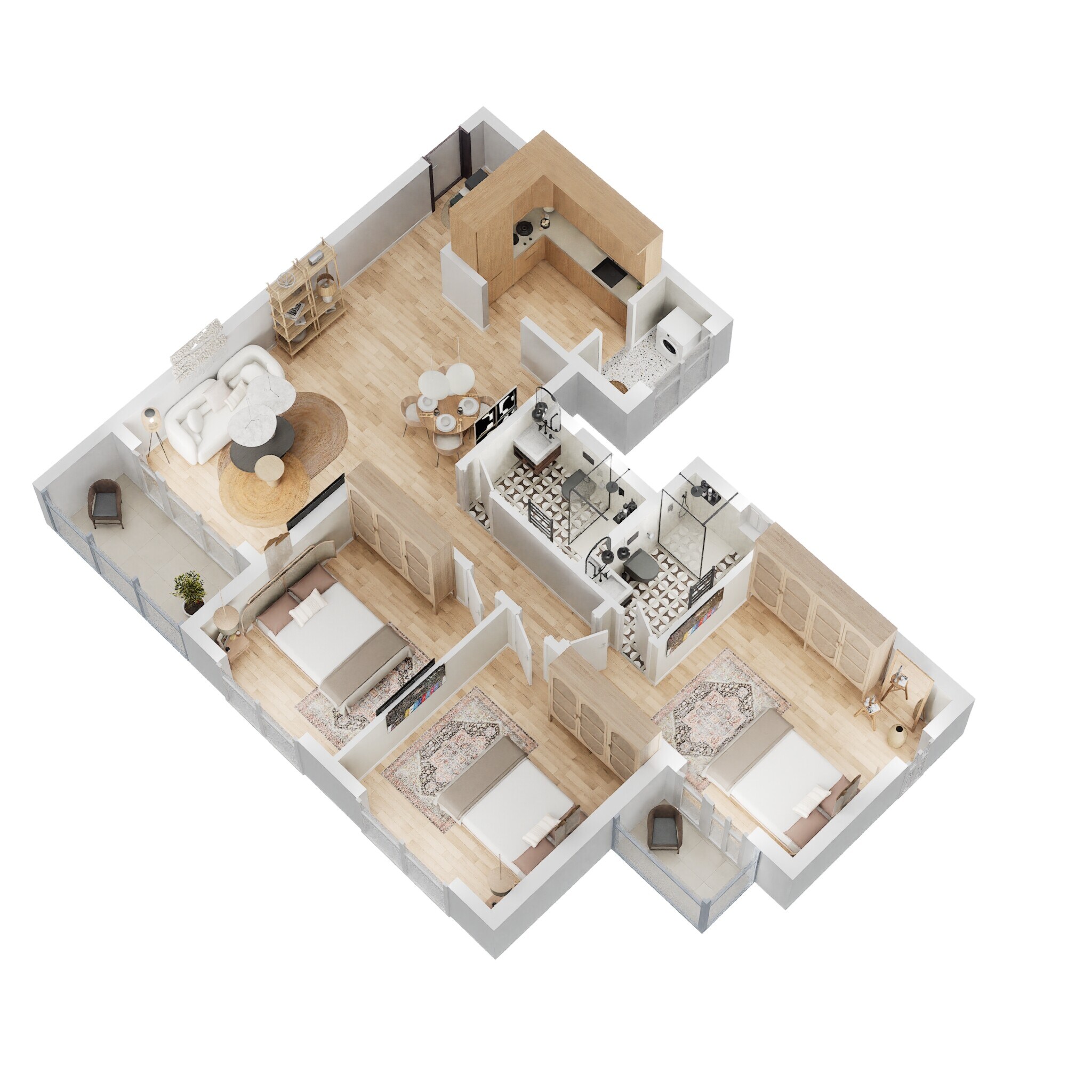 Floor plan of 3 BHK Apartment - 1405 sq. ft. in Prestige Green Gables, Bangalore