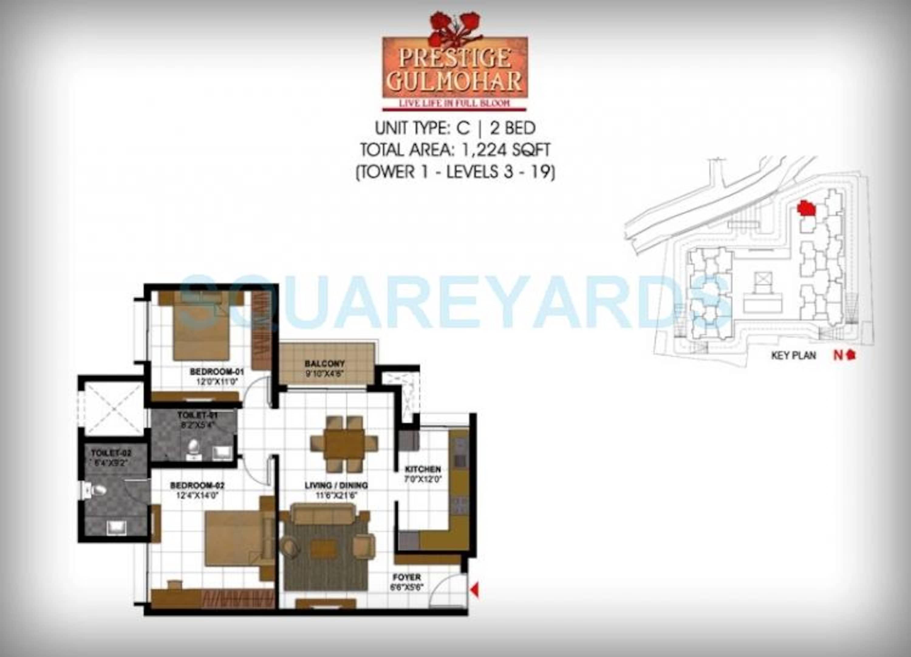 prestige gulmohar apartment 2bhk 1224sqft1
