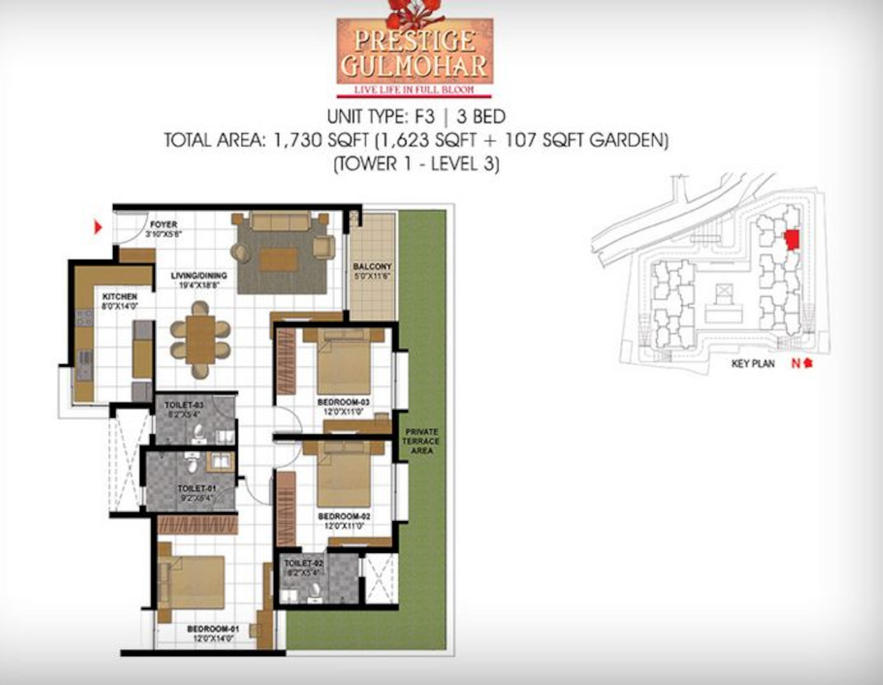 prestige gulmohar apartment 3bhk 1730sqft1