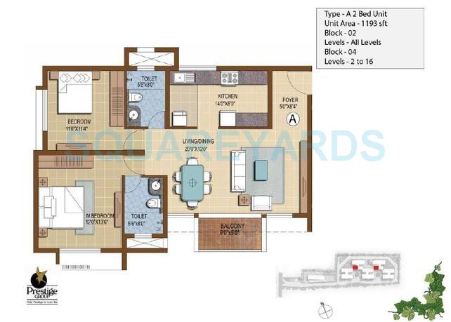 2 BHK 1193 Sq. Ft. Apartment in Prestige IVY Terraces