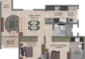 2 BHK Apartment at Prestige Jindal City, Bagalakunte – for Rent