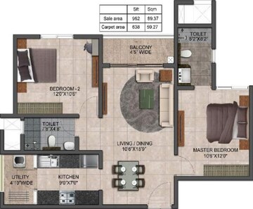  2 BHK Apartment at Prestige Jindal City, Bagalakunte – for Rent