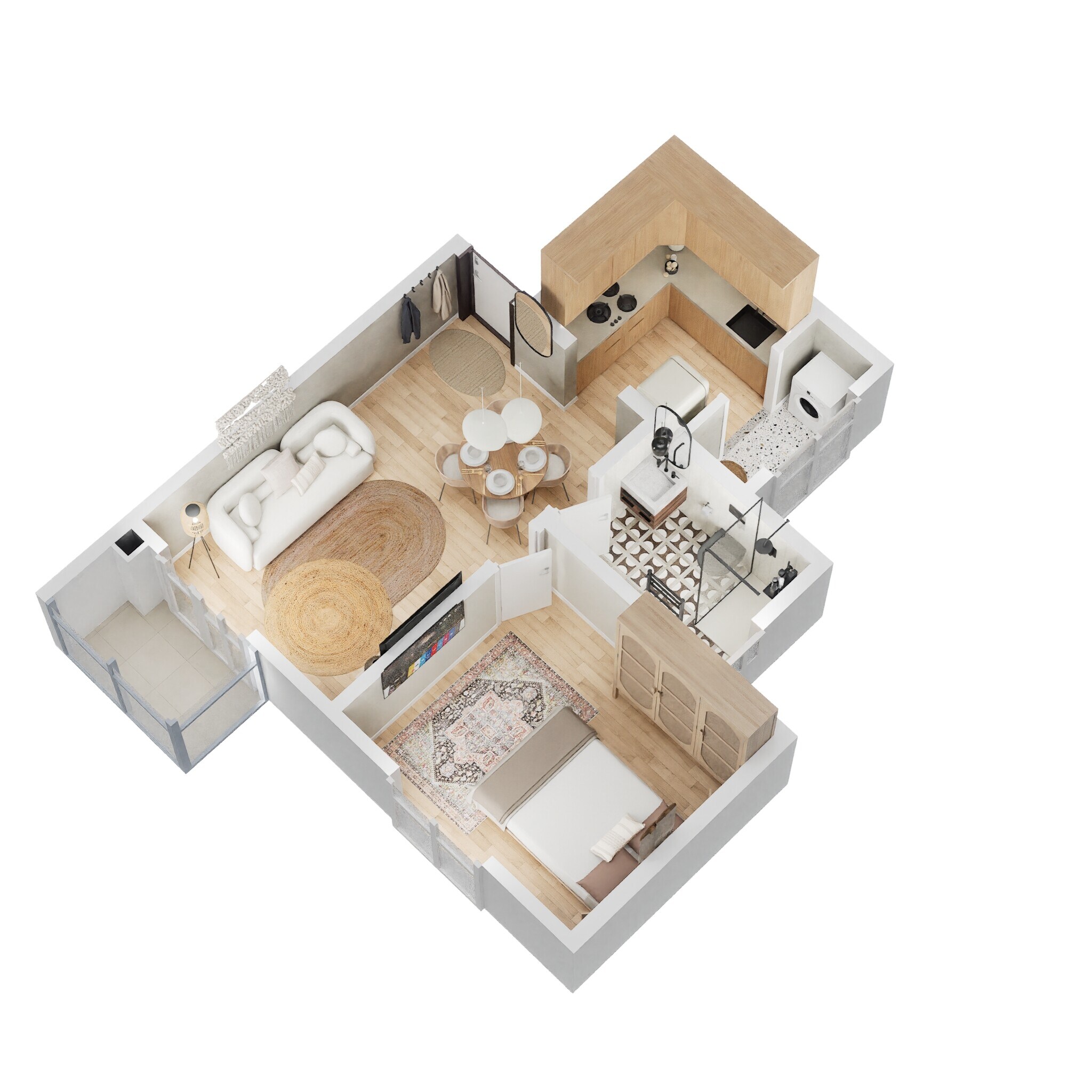 Floor plan of 1 BHK 607 Sq. Ft. Apartment in Prestige Jindal City Phase 2, Bangalore