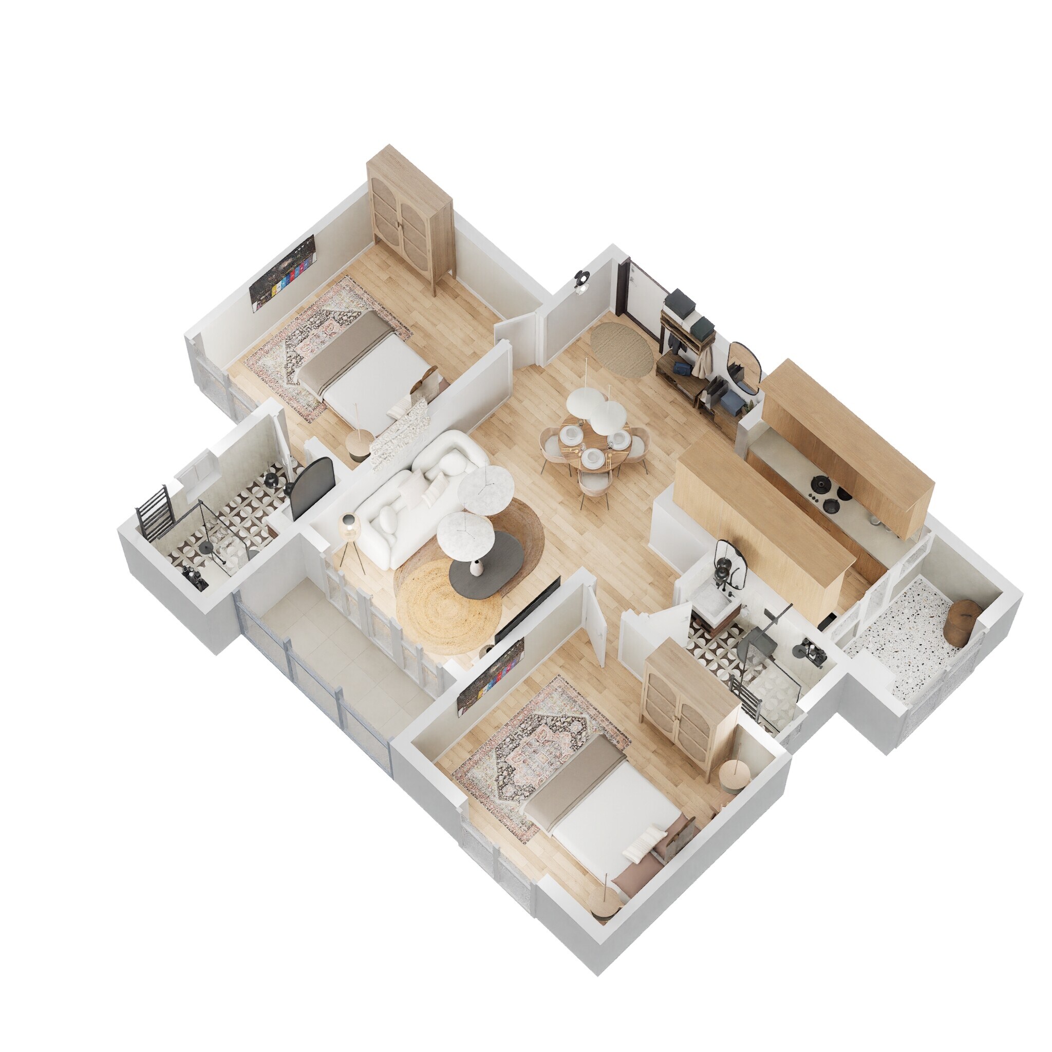 Floor plan of 2 BHK 962 Sq. Ft. Apartment in Prestige Jindal City Phase 2, Bangalore