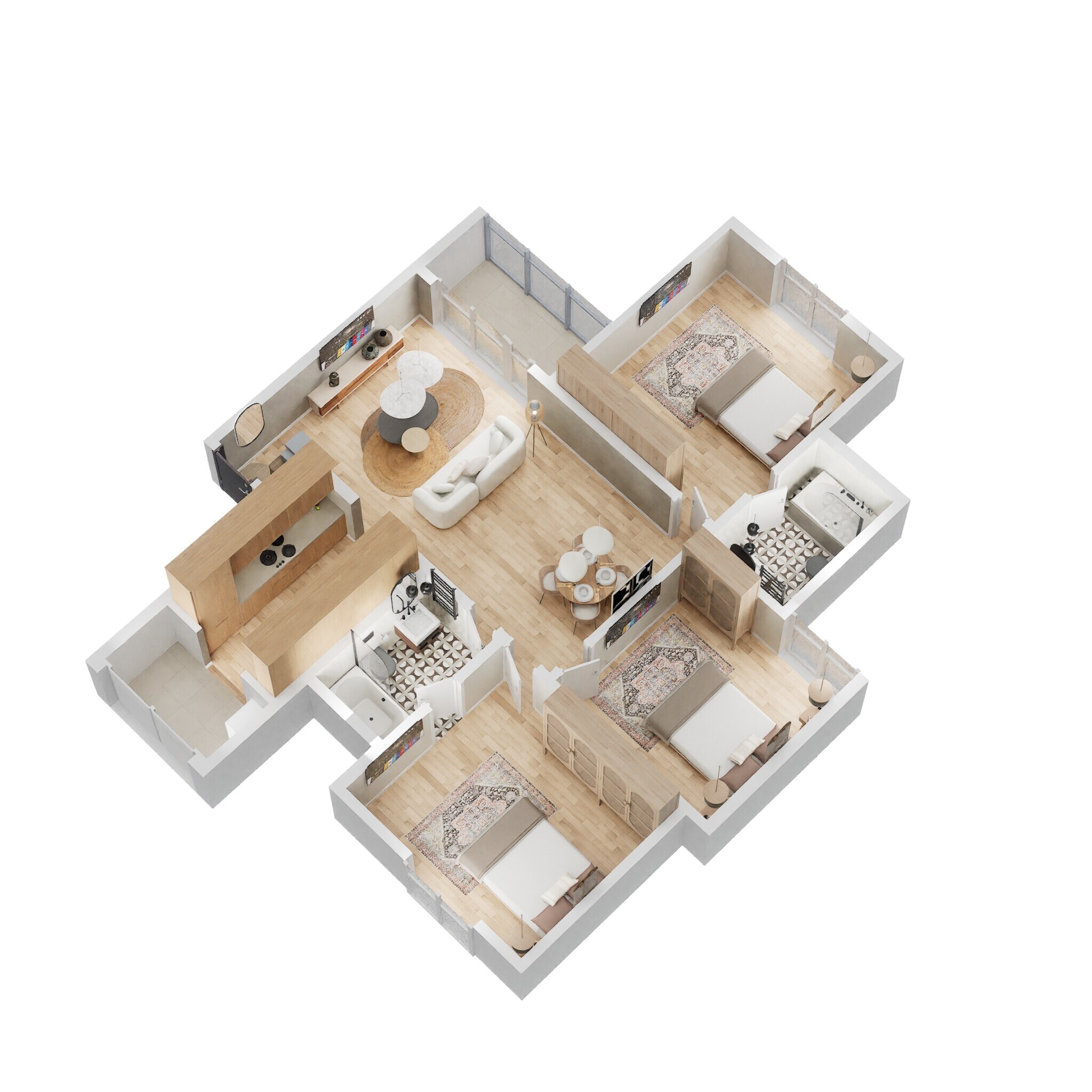Floor plan of 3 BHK 1373 Sq. Ft. Apartment in Prestige Jindal City Phase 2, Bangalore