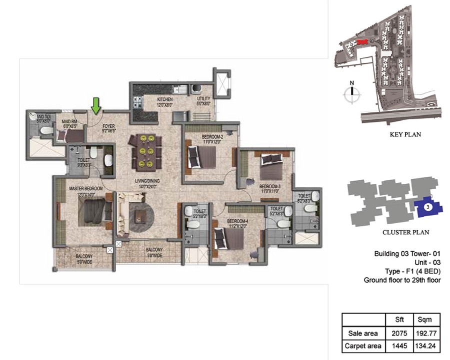Rental 4 Bedroom 2075 Sq.Ft. Apartment in Prestige Jindal City Phase 2