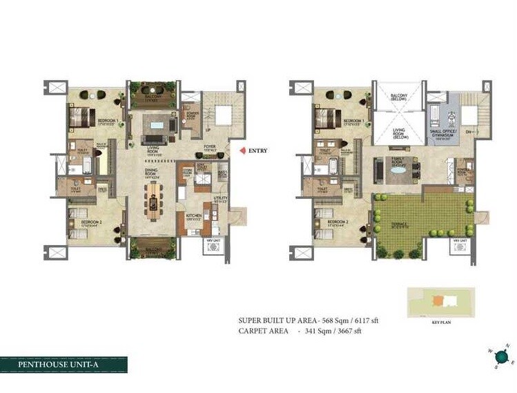 Floor plan of 5 BHK 6117 Sq. Ft. Apartment in Prestige Kenilworth, Bangalore