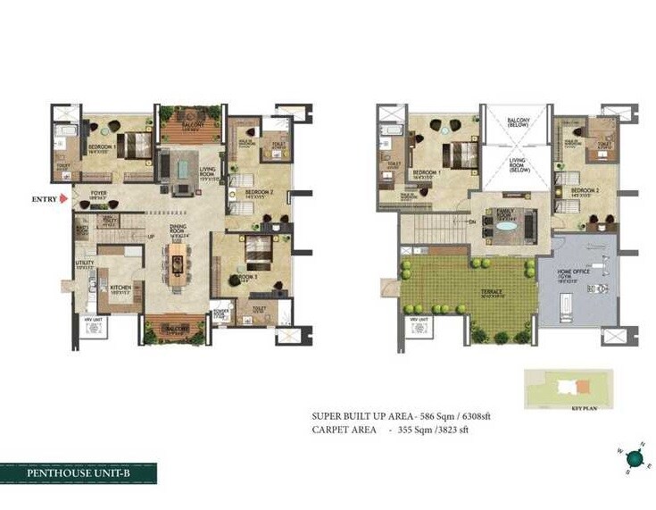 Floor plan of 5 BHK 6308 Sq. Ft. Apartment in Prestige Kenilworth, Bangalore