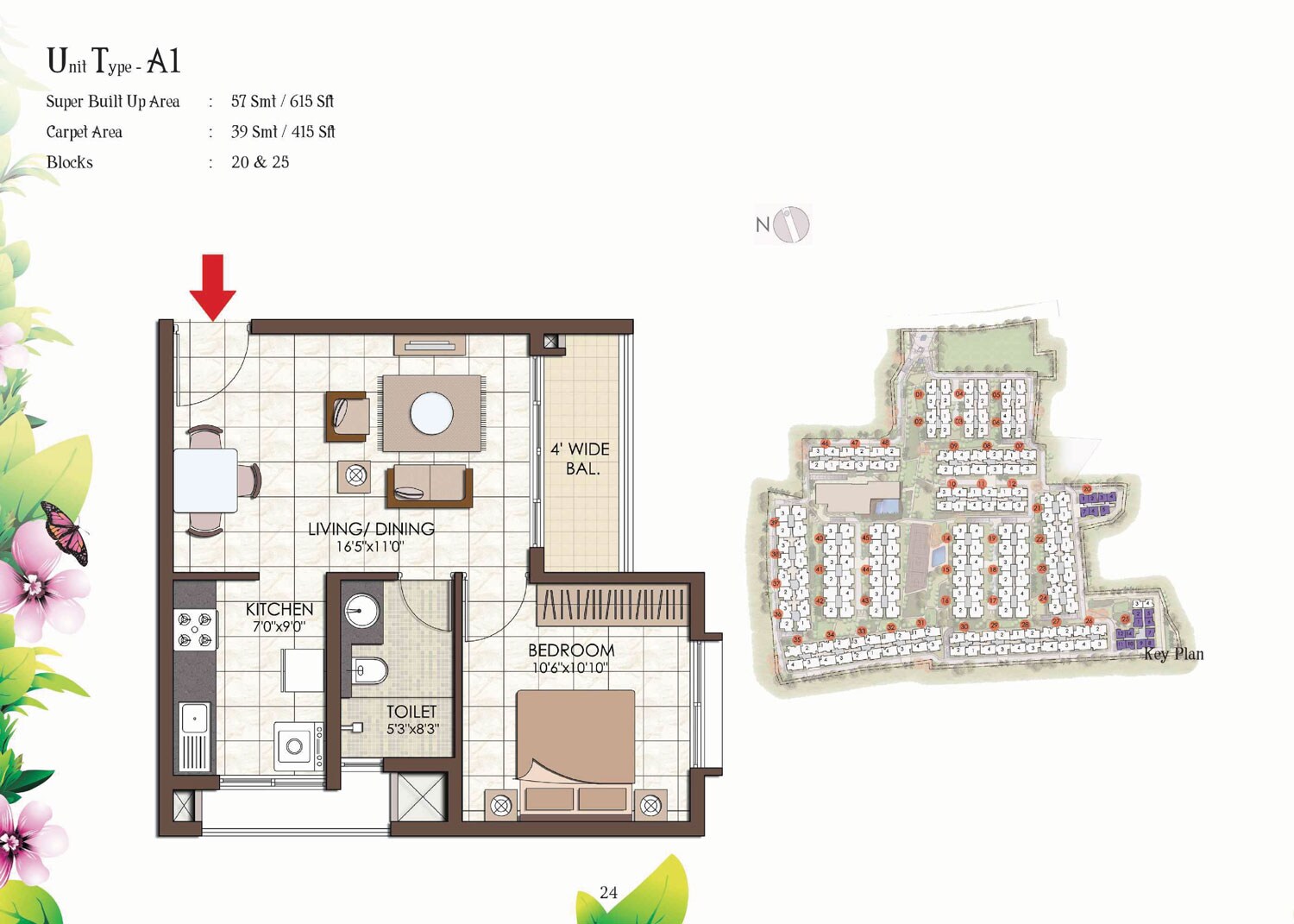 1 BHK 615 Sq. Ft. Apartment
