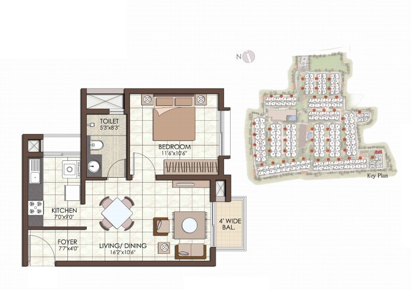 1 BHK 634 Sq. Ft. Apartment