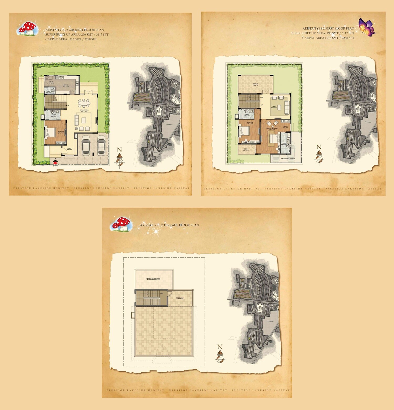 Floor plan of 3 BHK 3117 Sq. Ft. Villa in Prestige Lakeside Habitat Villa, Bangalore